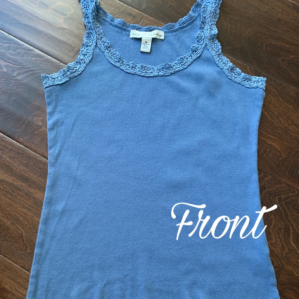 Blue lace trim tank top
